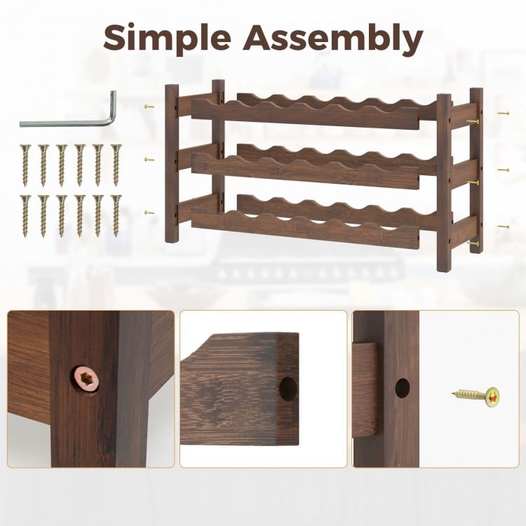 3-Tier Bamboo Freestanding Countertop Wine Bottle Organizer-Coffee