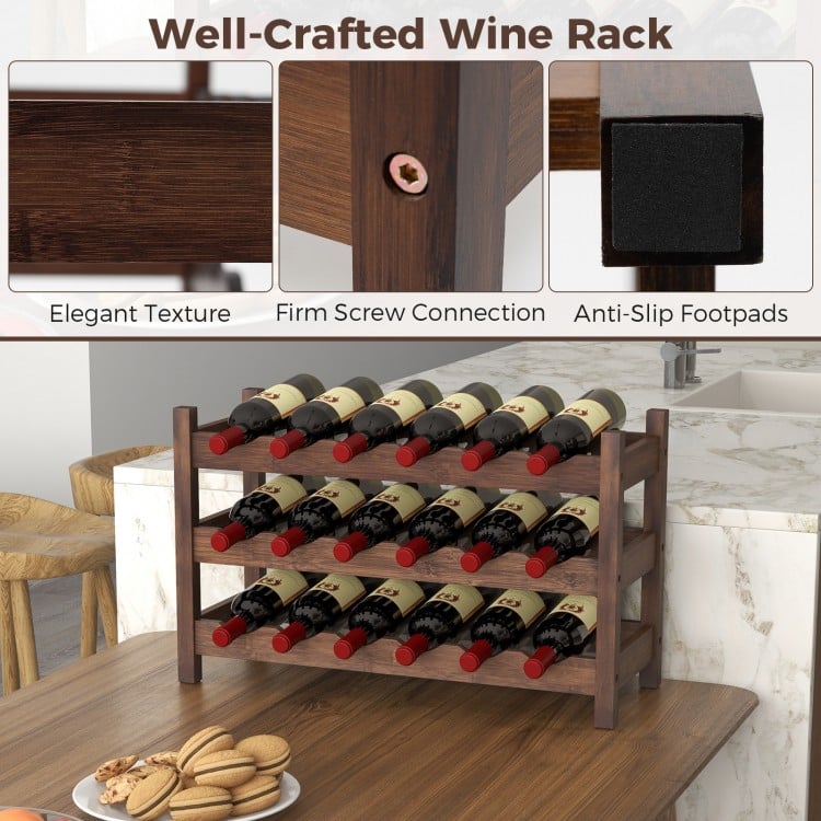 3-Tier Bamboo Freestanding Countertop Wine Bottle Organizer-Coffee