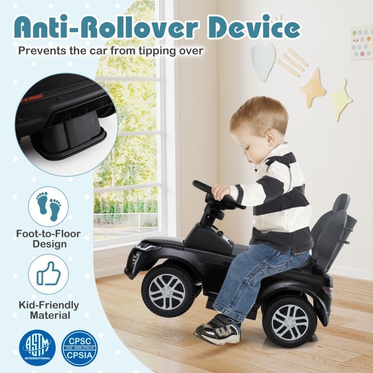 3 in 1 Push Car with Removable Handle and Guardrail for Kids 18-36 Months Old-Black