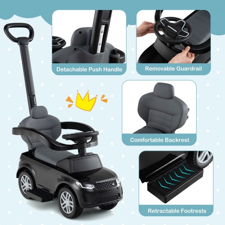 3 in 1 Push Car with Removable Handle and Guardrail for Kids 18-36 Months Old-Black