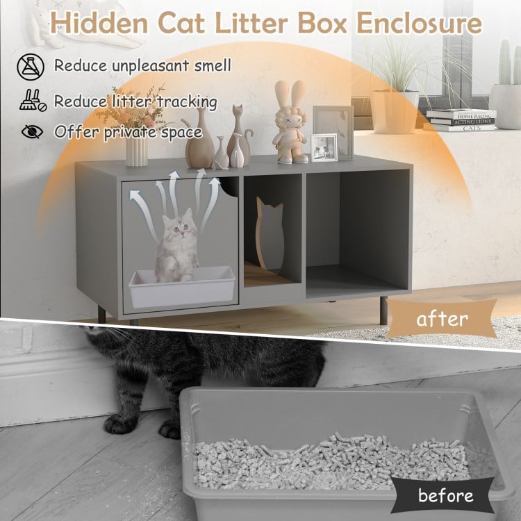 40 Inch Cat Litter Box Enclosure for 2 Cats Hidden Cat Washroom-Gray