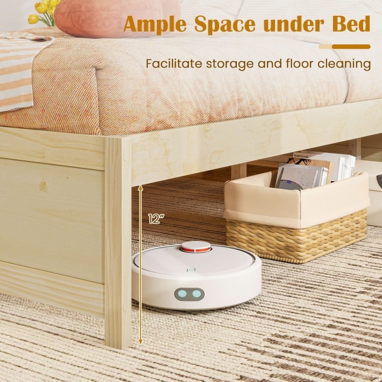 Queen Size Bed Frame with 2 Rolling Storage Drawers-Natural