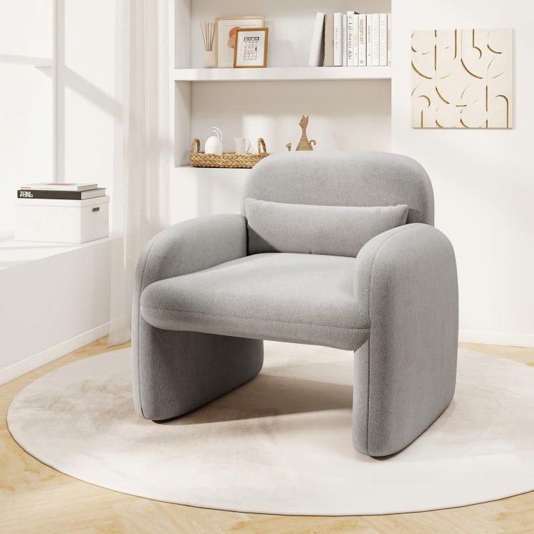 Modern Accent Chair with Waist Pillow and Armrests for Living Room Bedroom-Gray