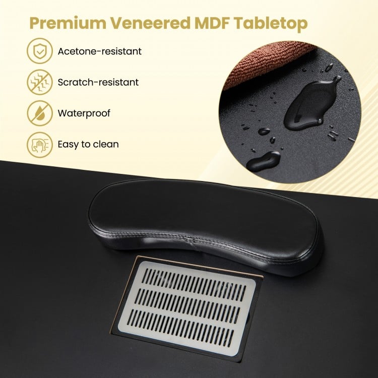 Manicure Table Nail Desk with Electric Dust Collector and 3 Dust Bags-Black