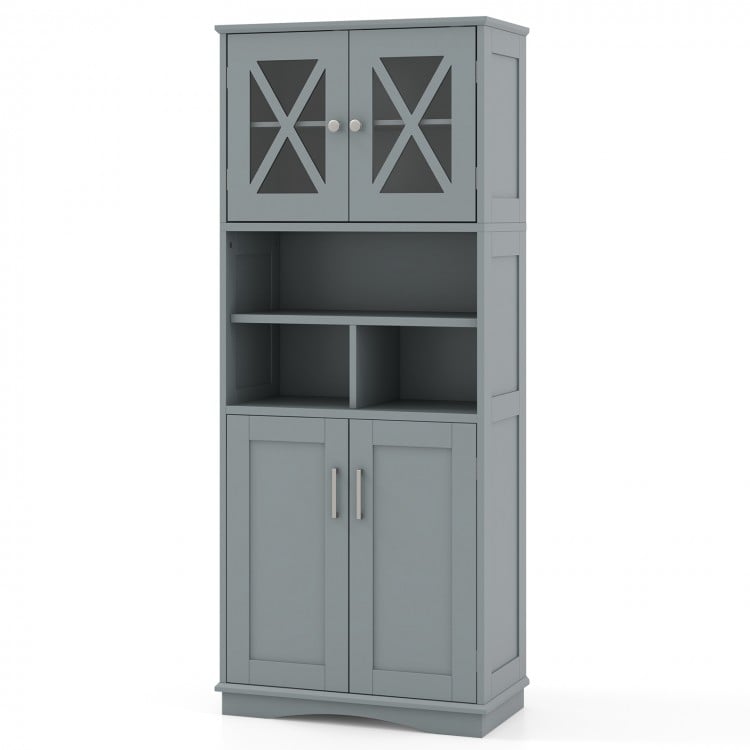 Tall Bathroom Cabinet Large Floor Storage Cabinet with Acrylic Doors and 3 Cubes-Gray