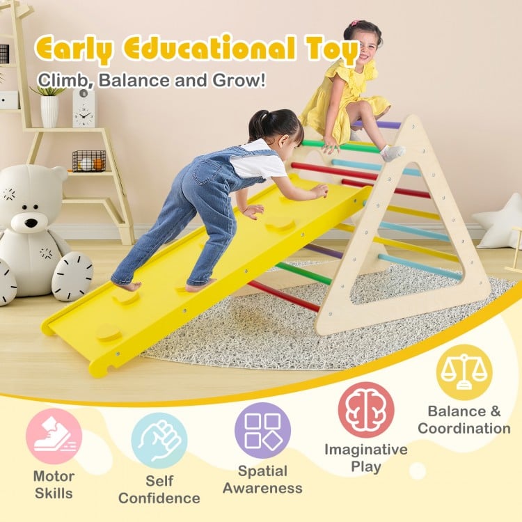 3 Piece Toddler Triangle Set Montessori with 2 Climbing Triangles and 1 Ramp-Colorful