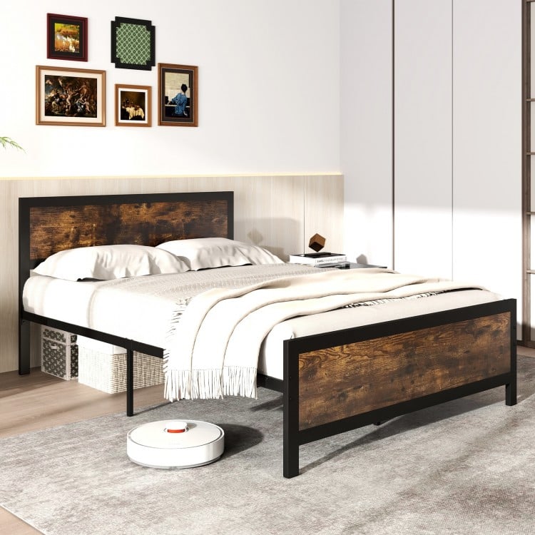 Metal Bed Frame with Headboard and Footboard-Full Size
