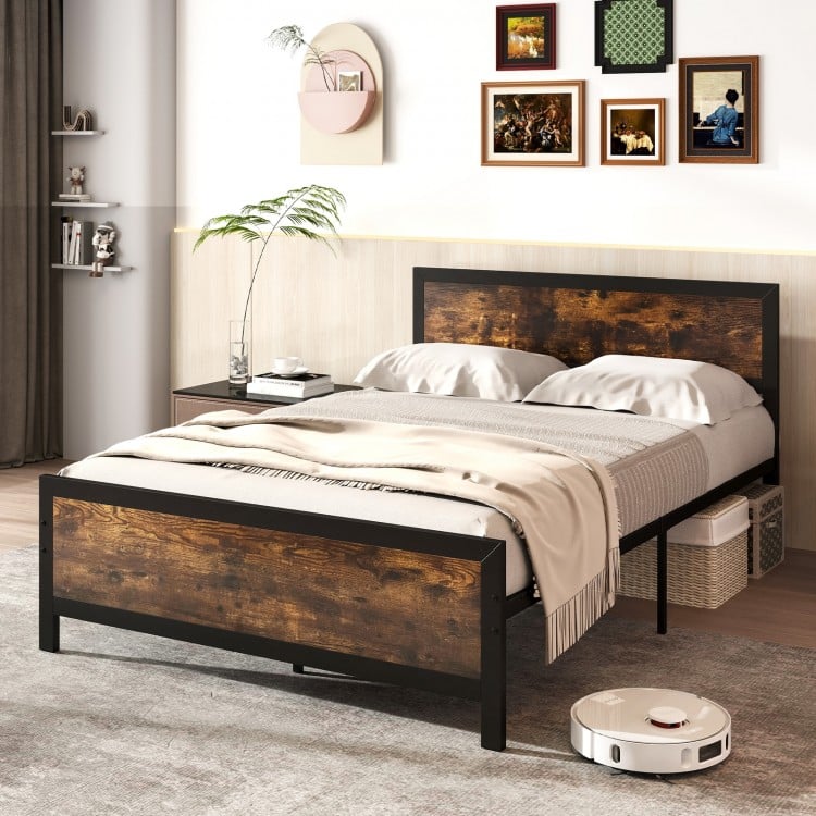 Metal Bed Frame with Headboard and Footboard-Full Size