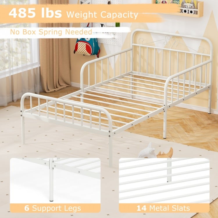 Twin Size Bed Frame with Headboard and Safety Side Guardrails-White
