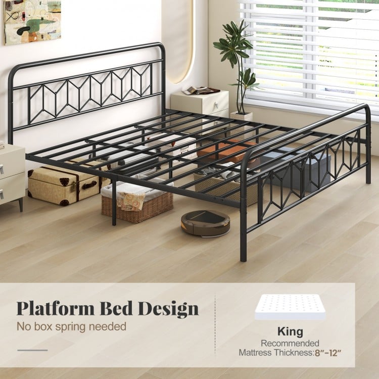 Platform Bed with High Headboard and Snap Lock Metal Slats-King Size