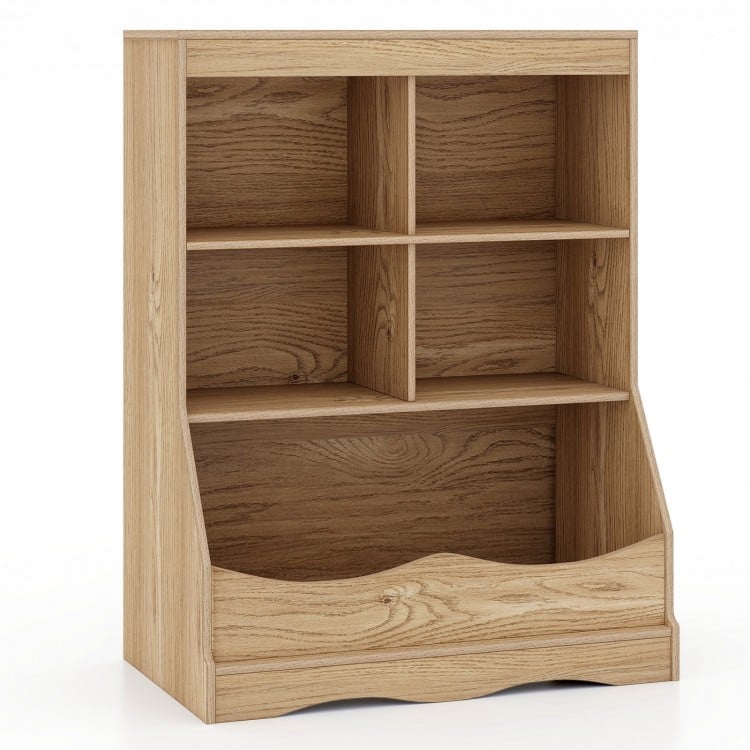 3-Tier Children's Multi-Functional Bookcase Toy Storage Bin Floor Cabinet-Natural