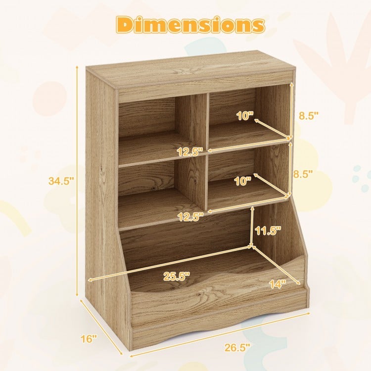 3-Tier Children's Multi-Functional Bookcase Toy Storage Bin Floor Cabinet-Natural