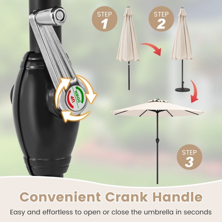 Outdoor Heavy Duty Market Umbrella with Crank Handle and 8 Sturdy Ribs-Beige