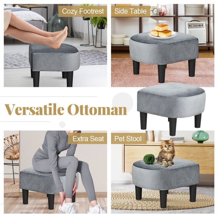 Upholstered Teddy Velvet Club Barrel Chair with Ottoman with Footrest-Gray