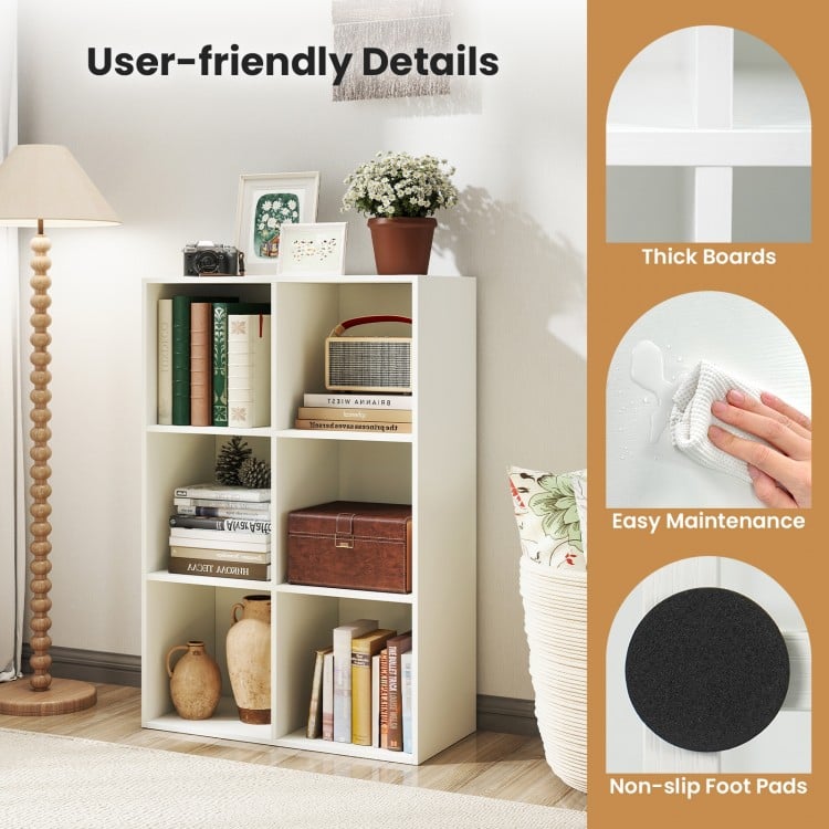 Modern 6-Cube Bookcase with Anti-tipping Kits for Bedroom Living Room-White