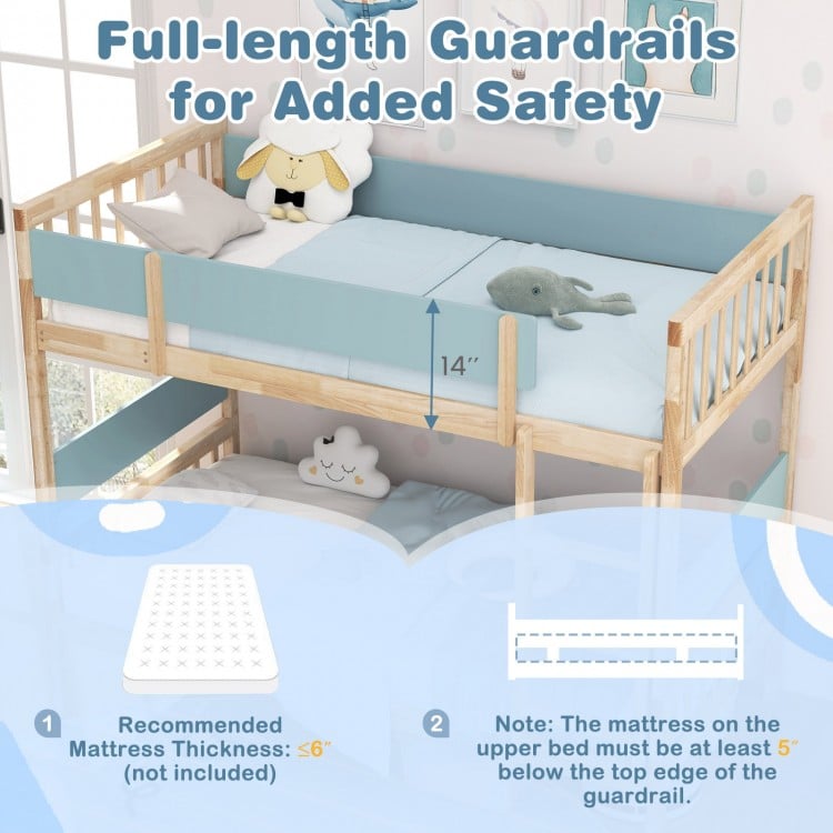 Twin Over Twin Bunk Bed with Ladder and Full-length Guardrails-Natural