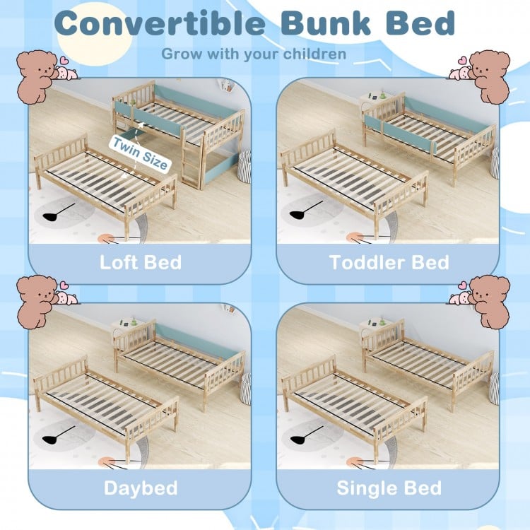 Twin Over Twin Bunk Bed with Ladder and Full-length Guardrails-Natural