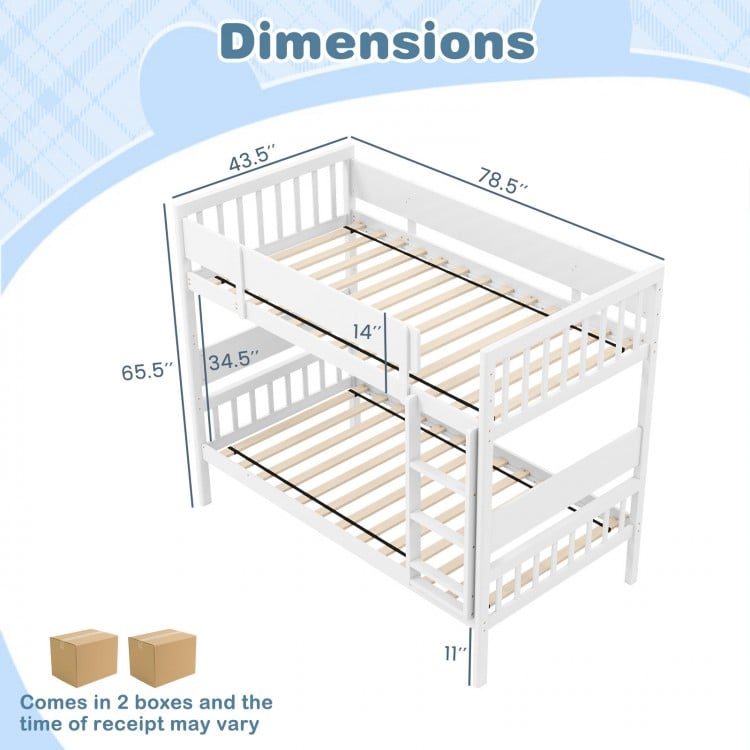 Twin Over Twin Bunk Bed with Ladder and Full-length Guardrails-White