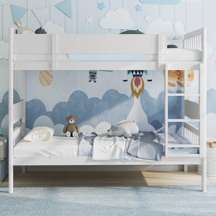 Twin Over Twin Bunk Bed with Ladder and Full-length Guardrails-White