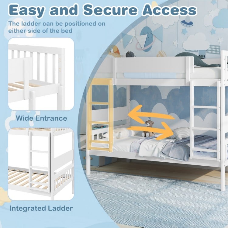 Twin Over Twin Bunk Bed with Ladder and Full-length Guardrails-White