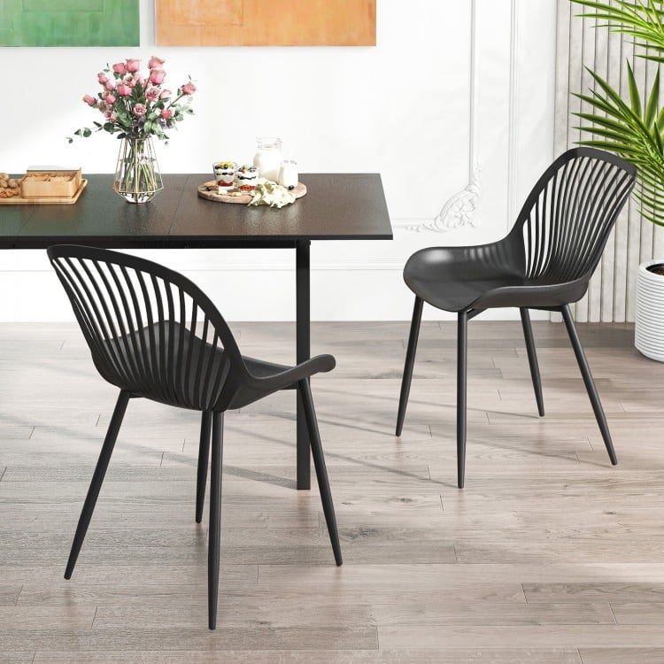 Modern Kitchen Chairs with Metal Legs Cutout Backrest Curved Seat for Dining Room Home Office-Black