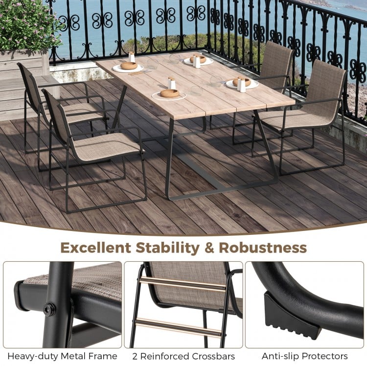 Outdoor Dining Chairs Set of 4 Patio Furniture Chair with Breathable Seat and Backrest-Brown