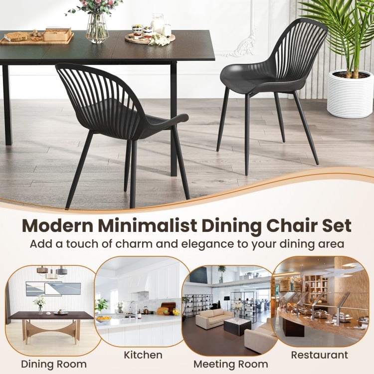 Modern Kitchen Chairs with Metal Legs Cutout Backrest Curved Seat for Dining Room Home Office-Black