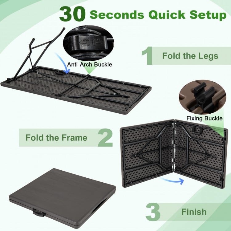 5FT Folding Picnic Table with Wood Grain HDPE Tabletop and Non-slip Foot Pads-Black