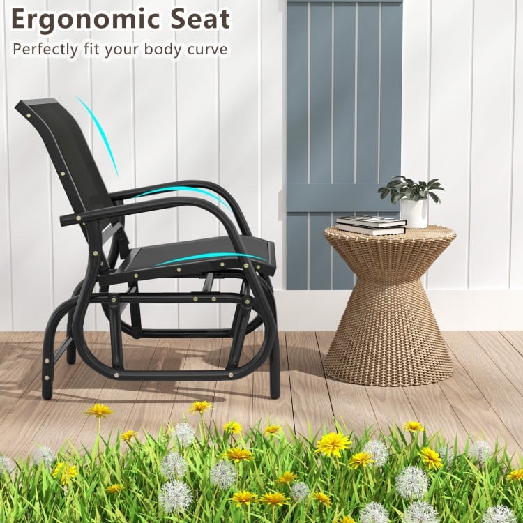 Outdoor Single Swing Glider Rocking Chair with Armrest-Black