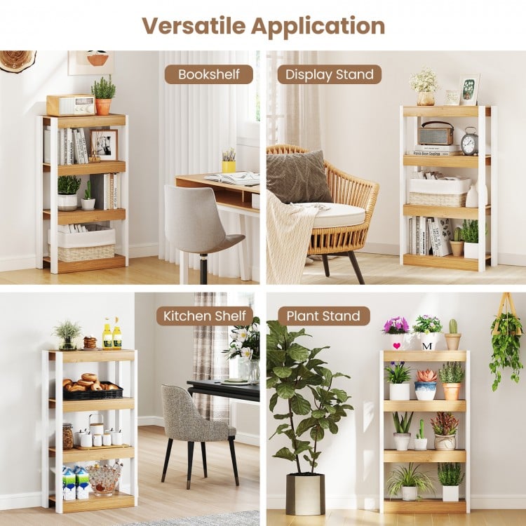 4 Tier Bookshelf Wooden Bookcase with Dual Anti-Tipping Kits-Natural