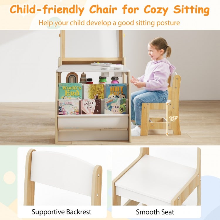 Kids Art Table and Chair Set with Easel and Chair for Drawing Reading-Natural