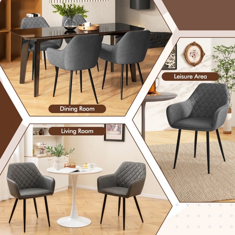 Leisure Dining Chair Set of 2 with Curved Backrest and Wide Seat-Gray