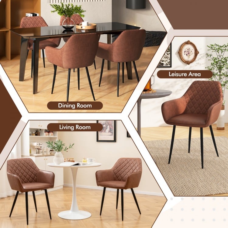 Leisure Dining Chair Set of 2 with Curved Backrest and Wide Seat-Coffee