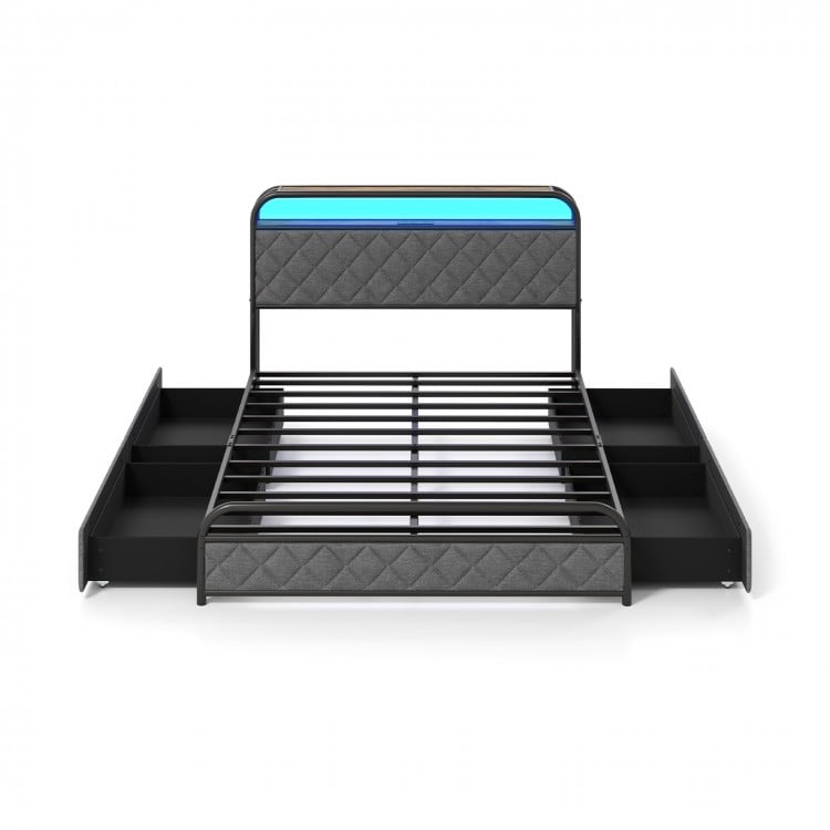 Twin/Full/Queen Size Bed Frame with LED Lights and Charging Station-Full Size