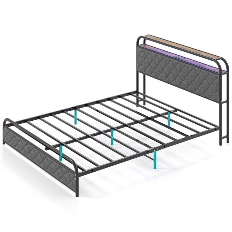Twin/Full/Queen Size Bed Frame with LED Lights and Charging Station-Queen Size
