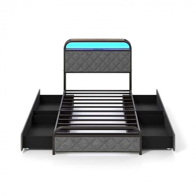 Twin/Full/Queen Size Bed Frame with LED Lights and Charging Station-Twin Size