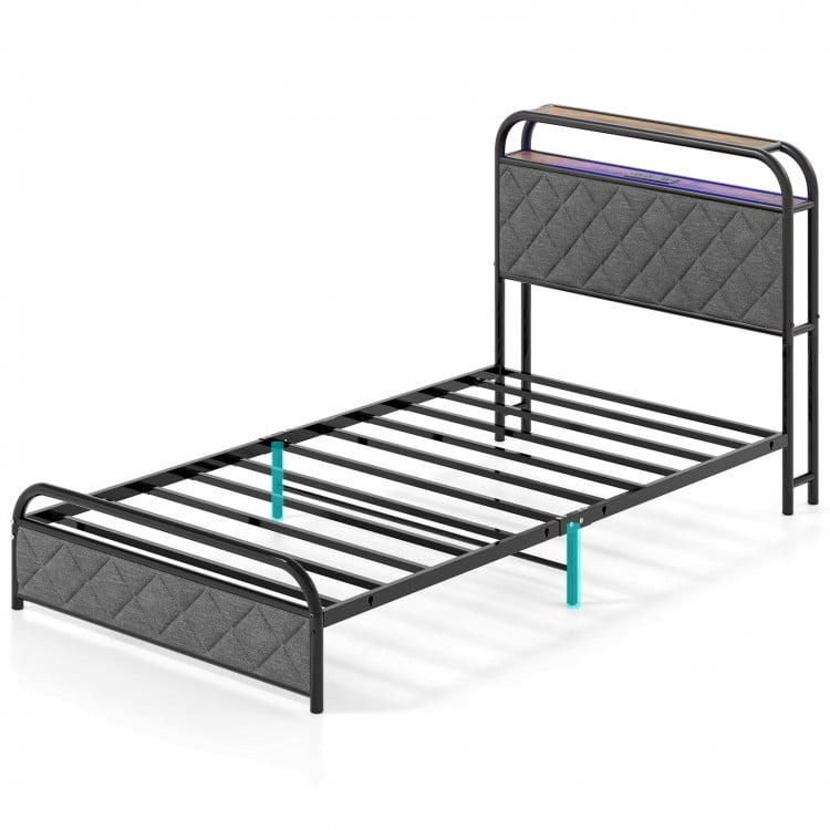 Twin/Full/Queen Size Bed Frame with LED Lights and Charging Station-Twin Size