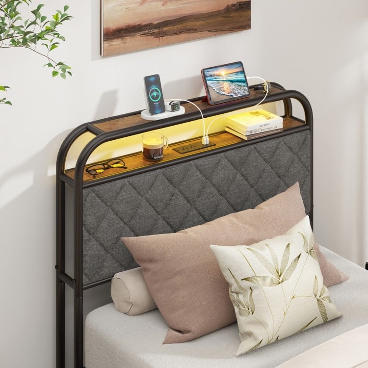 Twin/Full/Queen Size Bed Frame with LED Lights and Charging Station-Twin Size
