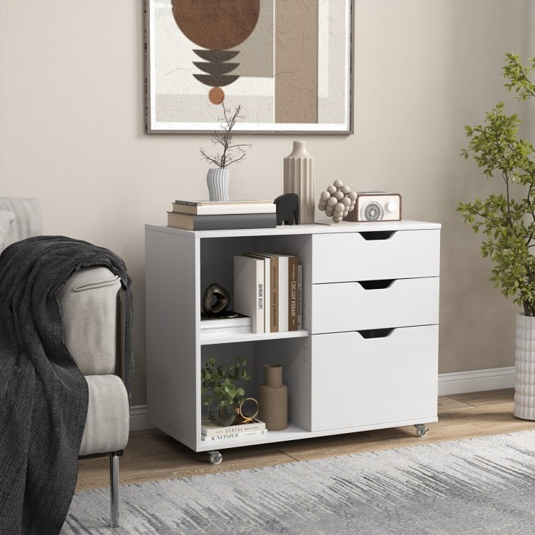 3-Drawer File Cabinet with Adjustable Shelf and Wheels for Letter-White
