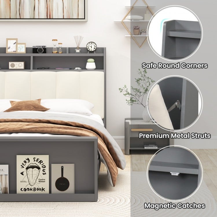 Full Size Bed Frame with Storage Modern Platform Bed with Headboard-Full Size