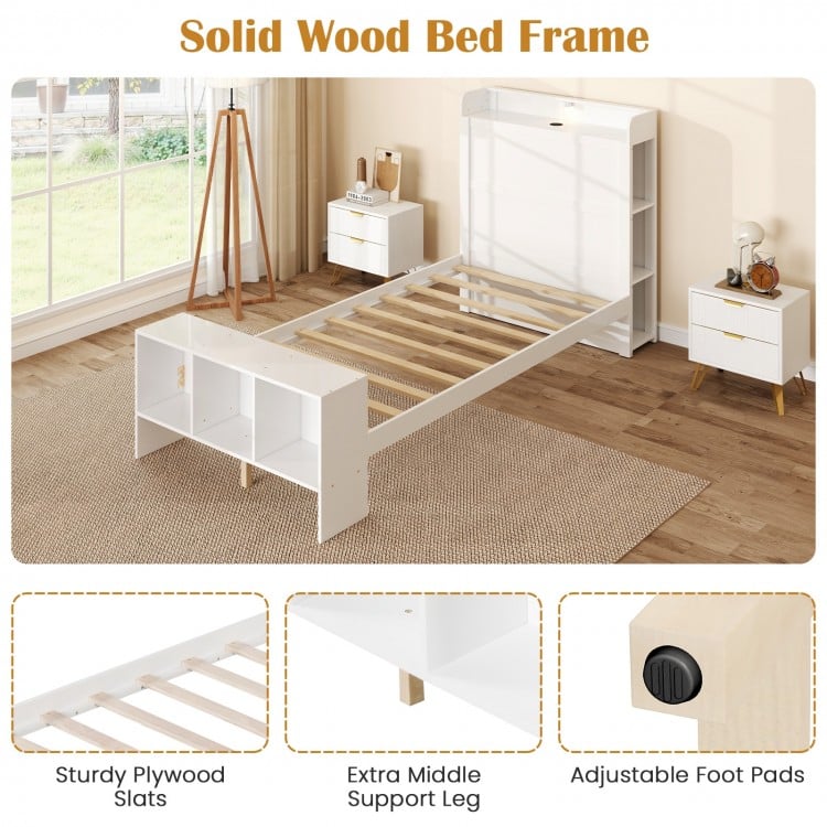 Twin Size Bed Frame with 2 USB Ports with Storage Headboard and Lights-Twin Size