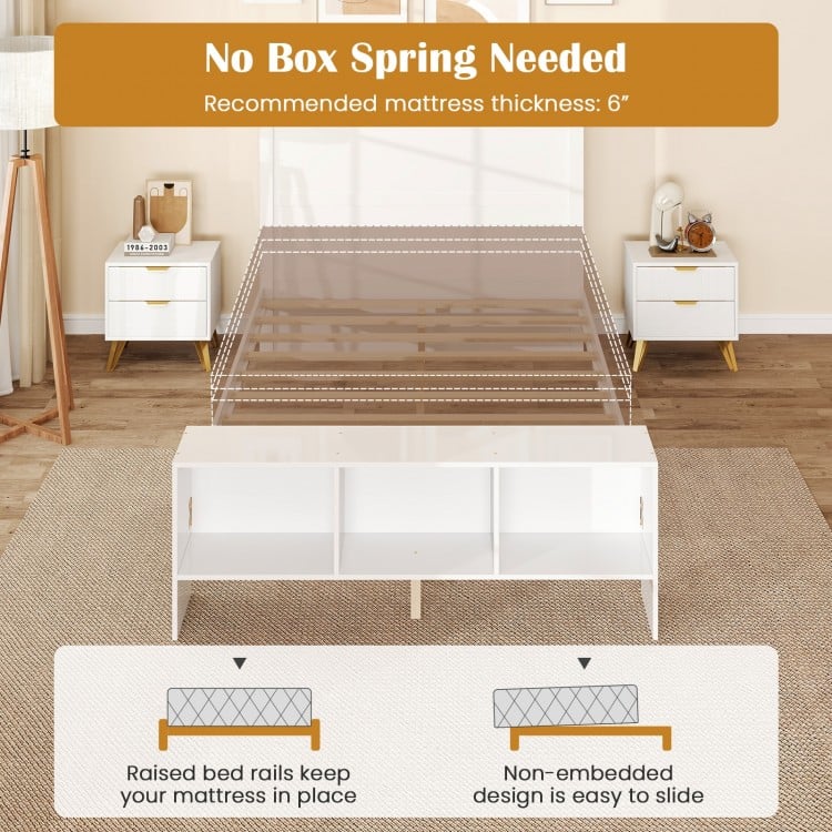 Full Size Bed Frame with 2 USB Ports with Storage Headboard and Lights-Full Size