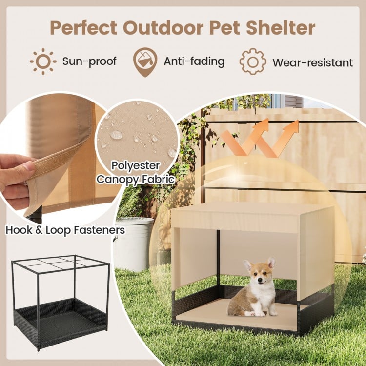 Elevated Wicker Dog House for Small to Medium Breeds-Black