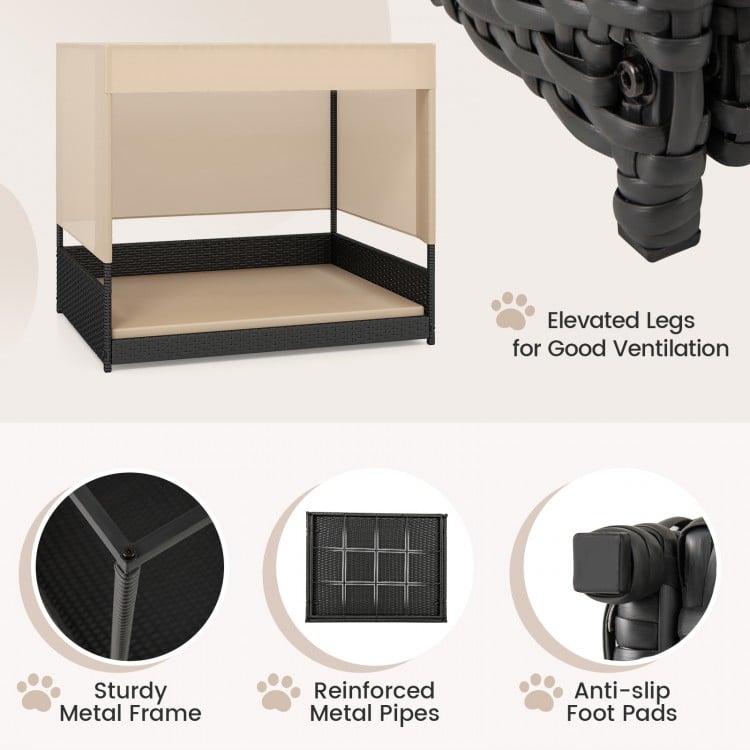 Elevated Wicker Dog House for Small to Medium Breeds-Black