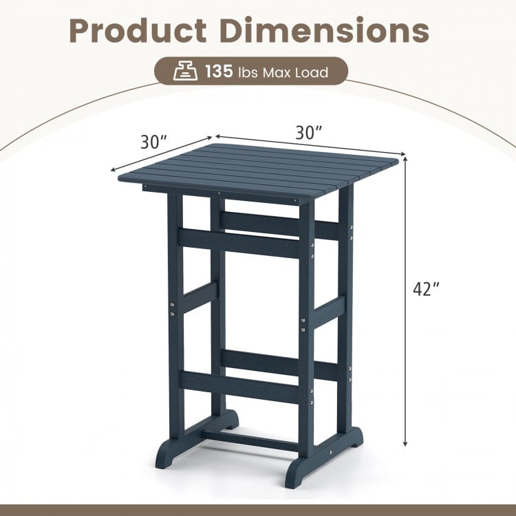 30 Inch Square Bar Table Dining Table with Slatted Tabletop for Poolside-Navy