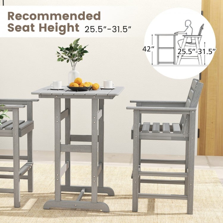 30 Inch Square Bar Table Dining Table with Slatted Tabletop for Poolside-Gray