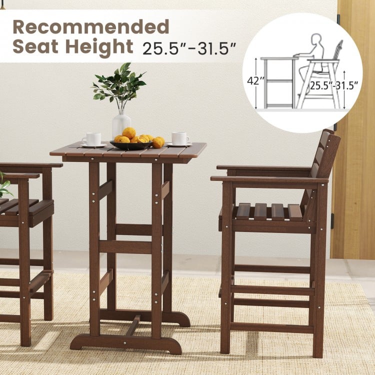 30 Inch Square Bar Table Dining Table with Slatted Tabletop for Poolside-Brown