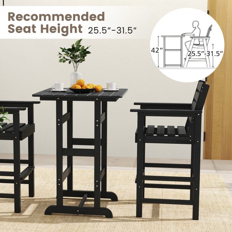 30 Inch Square Bar Table Dining Table with Slatted Tabletop for Poolside-Black