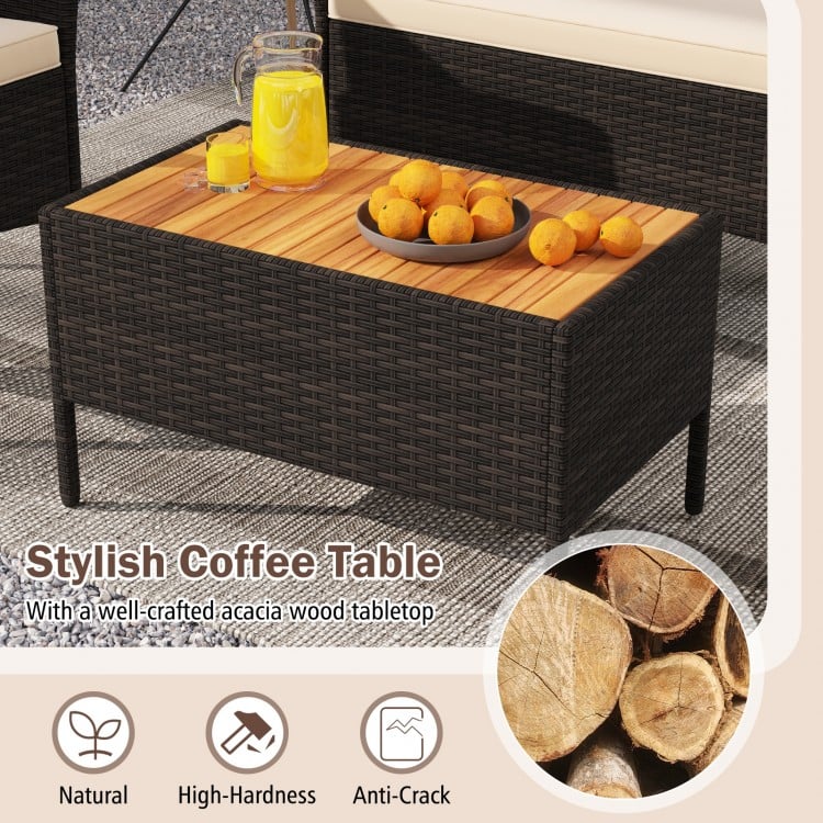 4 Piece Patio Wicker Sofa Set 2 Rattan Chairs and Loveseat with Table-Brown