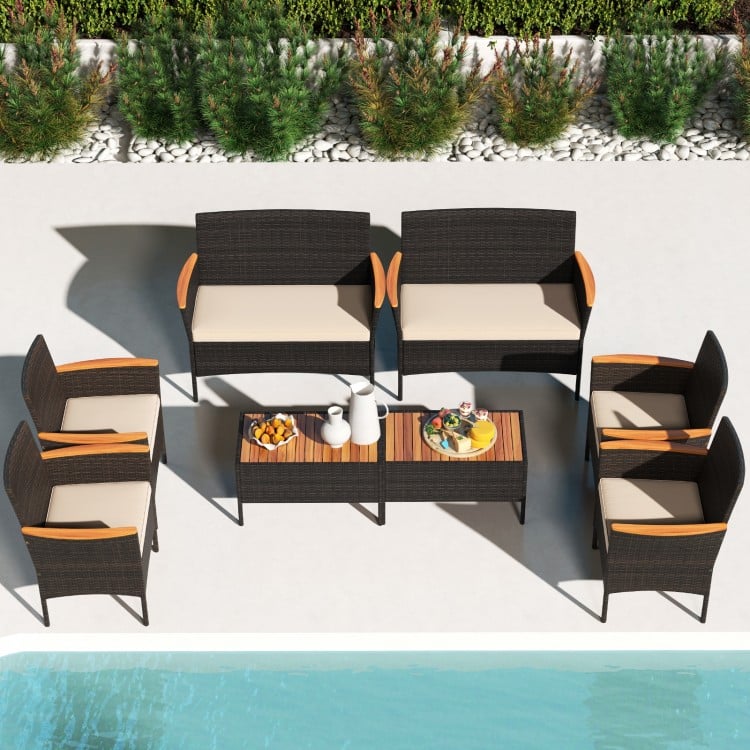 4 Piece Patio Wicker Sofa Set 2 Rattan Chairs and Loveseat with Table-Brown